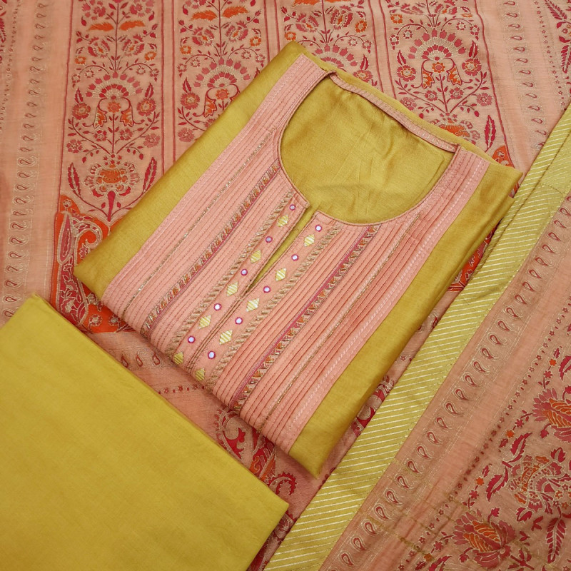 2pc Purple handloom maheshwari block print cotton silk dress material –  GoCoop